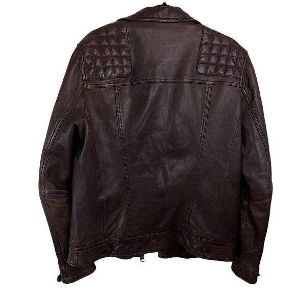 All Saints Conroy Crinkled Quilted Shoulder Leather Biker Jacket Oxblood Size M - Picture 10 of 11
